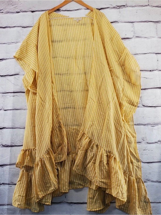 Chelsea & Violet Tops - Chelsea & Violet Mustard Yellow Striped Ruffle Kimono